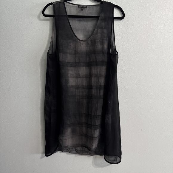 Eileen Fisher 100% Silk Georgette Crepe Long Tunic Sleeveless Top Sheer Medium - Picture 1 of 4